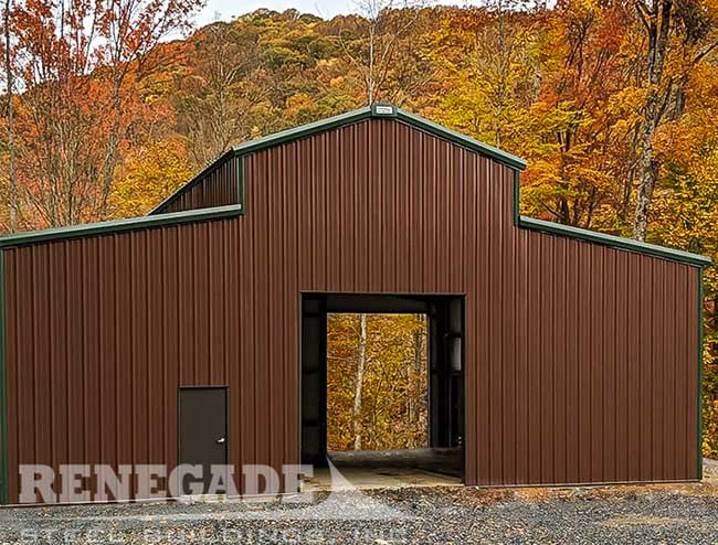 Monitor style steel building with tan walls