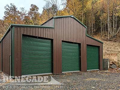 Monitor Style steel building brown with green trim