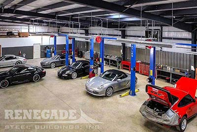steel building auto service shop area