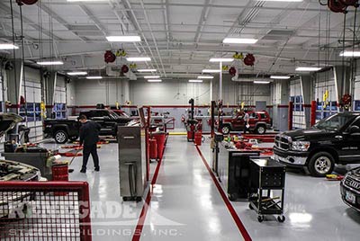steel building auto service center interior