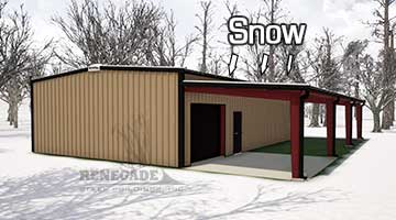 steel building with lean to illustration showing snow effect