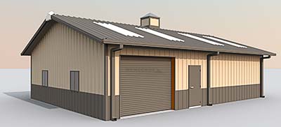 30x40 steel building illustration with optional add ons