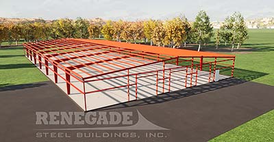 100x200x14 steel building red iron framing illustration