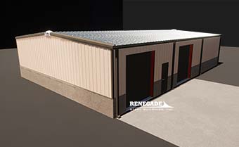 40x60 Renegade steel buildings tan with brick wainscot illustration