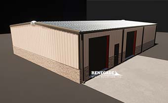 40x60 Renegade steel buildings tan with stone wainscot illustration