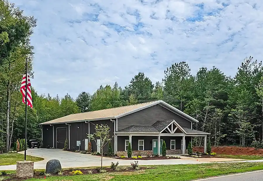 Gray steel building used as a home or barndominium