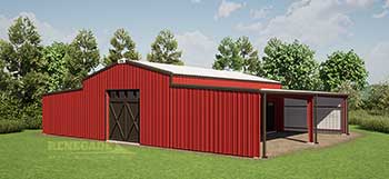 30x50x15 red barn steel building with lean to illustration