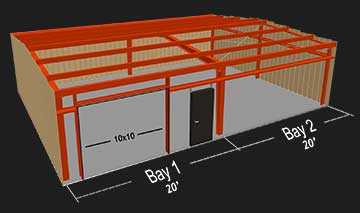 30x40x10 bay spacing illustration