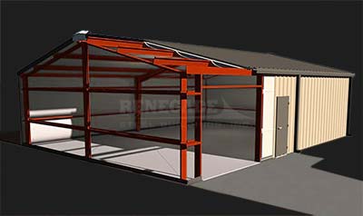 pre engineered red iron steel building cutaway illustration