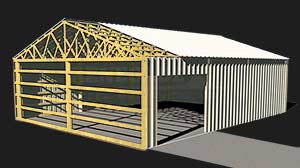 wood frame pole barn illustration with cut away