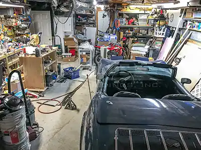 Messy cluttered up basement