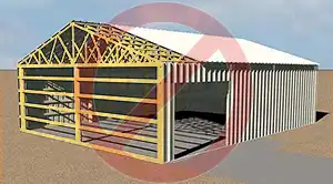 wood framed pole barn building cutaway illustration