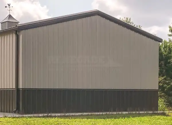 Tan building with dark wainscot