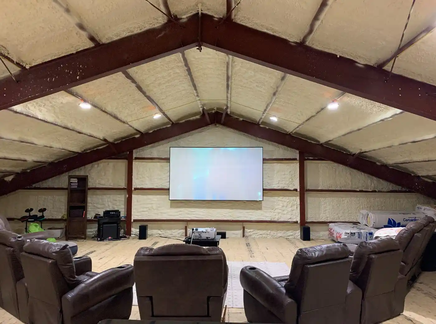 barndominium interior attic media room