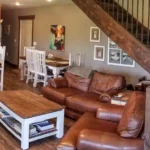 barndominium interior living room and kitchen