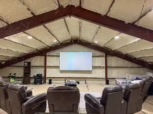 man cave interior movie room in the top of a steel building