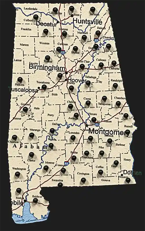 Alabama map of Renegade Steel buildings