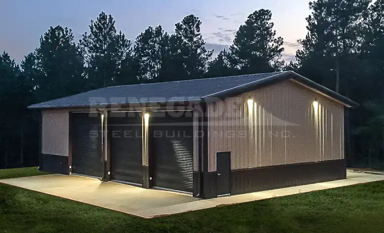Renegade Steel Building 40x60 with tan walls and burnished slate trim