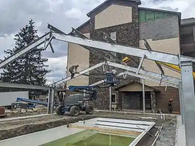 Steel Building Pool Cover construction main frames and purlins