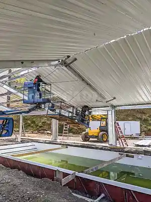 Steel Building Pool Cover construction interior liner panel installation