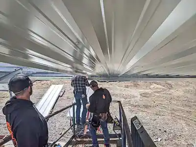 Steel Building Pool Cover construction interior liner panel installation 2