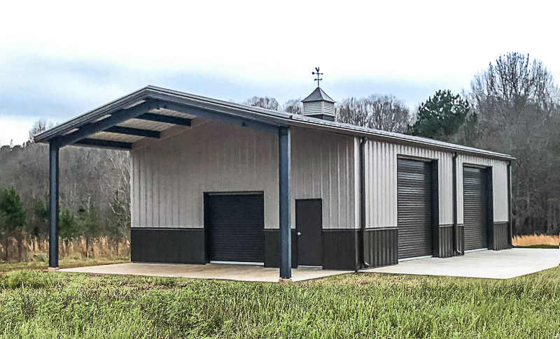 40x50x16 tan steel building with large roll up door