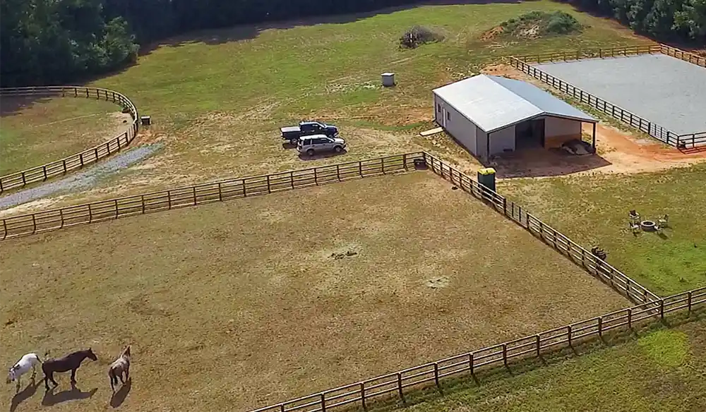 Horse barn made from a metal building.