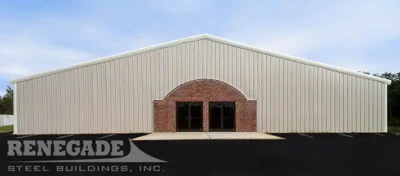 Steel Building used as a church, front entrance