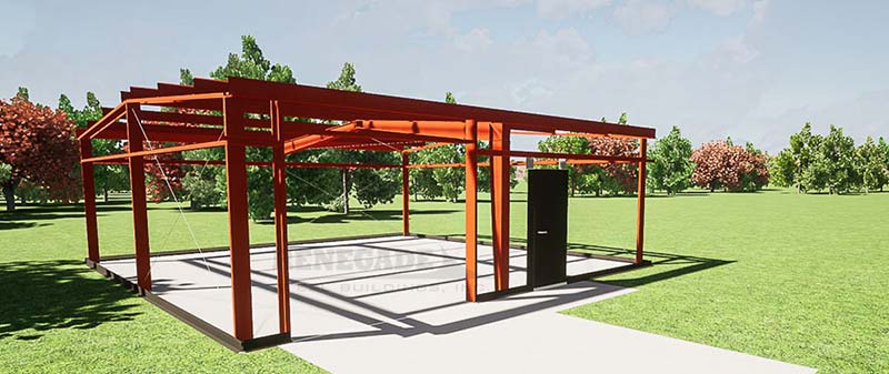 30x30 steel building illustration showing the red iron structure