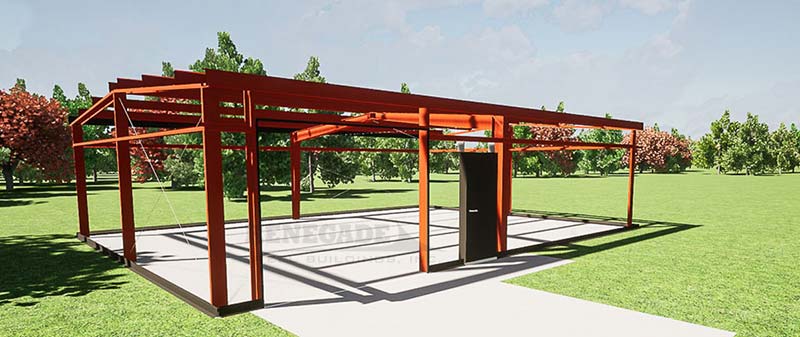 30x40 steel building illustration showing the red iron structure