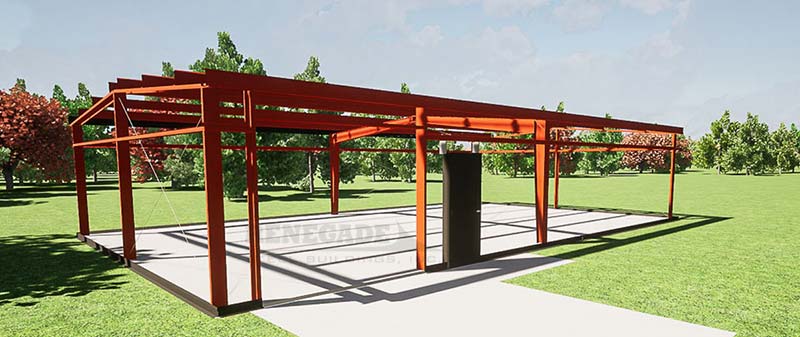 30x50 steel building illustration showing the red iron structure
