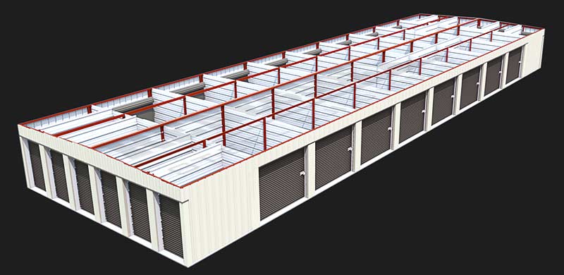 30x100 mini warehouse with end units illustration